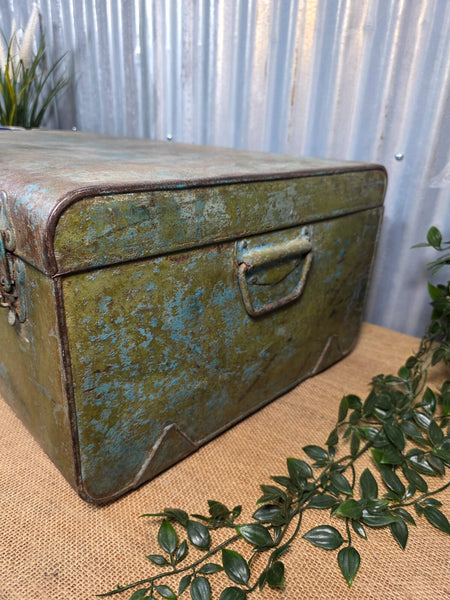 Vintage Rustic Indian Metal Bombay Railway Carriage Steamer Trunk  Display Prop