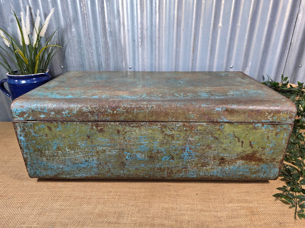 Vintage Rustic Indian Metal Bombay Railway Carriage Steamer Trunk  Display Prop