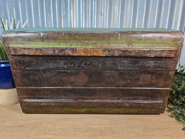 Vintage Rustic Indian Metal Bombay Railway Carriage Steamer Trunk  Display Prop