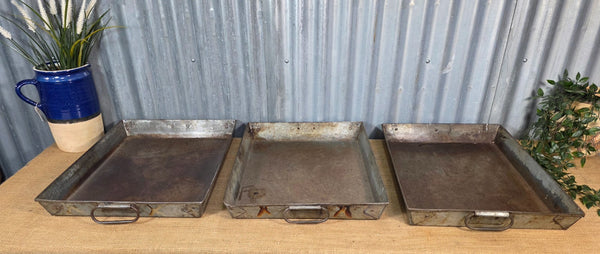 Large Vintage Rustic Reclaimed Rectangular Metal Serving Drinks Potting Tray