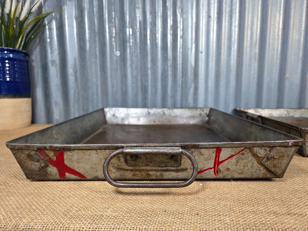 Large Vintage Rustic Reclaimed Rectangular Metal Serving Drinks Potting Tray