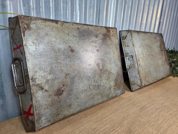 Large Vintage Rustic Reclaimed Rectangular Metal Serving Drinks Potting Tray
