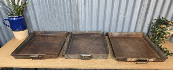 Large Vintage Rustic Reclaimed Rectangular Metal Serving Drinks Potting Tray