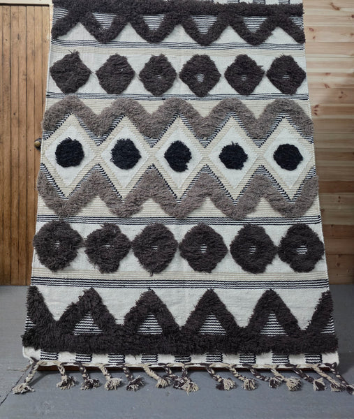 Large Hand Made Bohemian Boho Moroccan Berber Style 4ft  6ft Wool And Cotton Rug