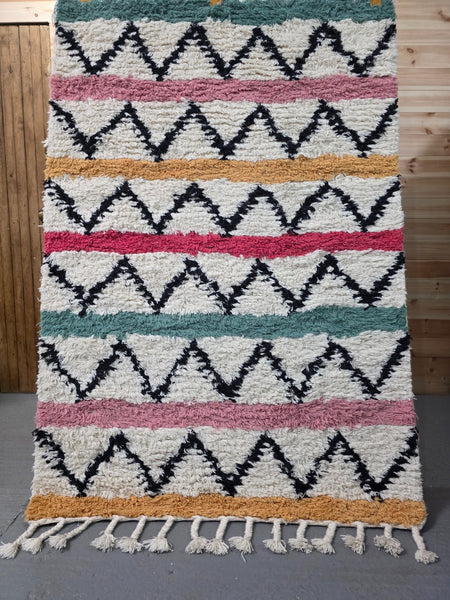 Large Hand Made Bohemian Boho Moroccan Berber Style 4ft  6ft Wool And Cotton Rug