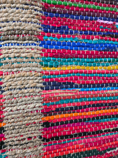 Large 4ft x 6ft Bohemian Boho Indian Hand Woven Chindi Jute Border Rag Rug