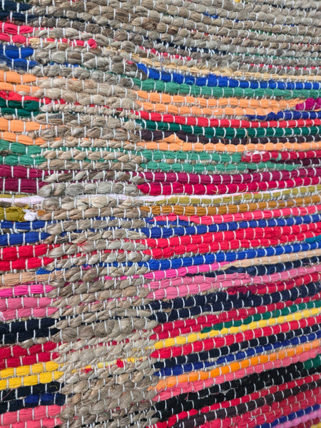 Large 4ft x 6ft Bohemian Boho Indian Hand Woven Chindi Jute Border Rag Rug