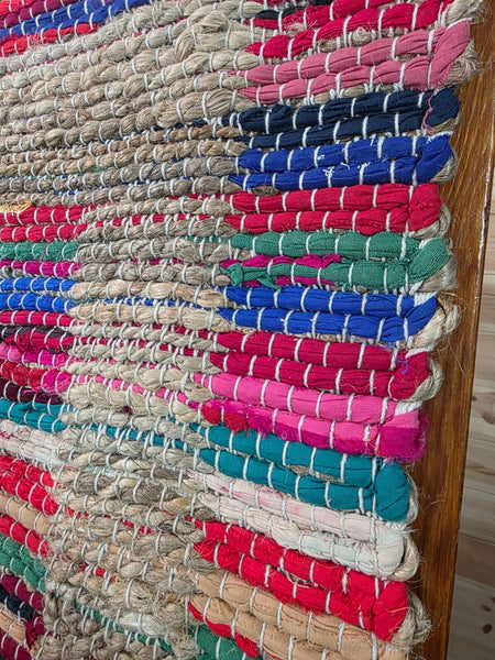 Large 4ft x 6ft Bohemian Boho Indian Hand Woven Chindi Jute Border Rag Rug