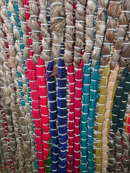 Large 4ft x 6ft Bohemian Boho Indian Hand Woven Chindi Jute Border Rag Rug