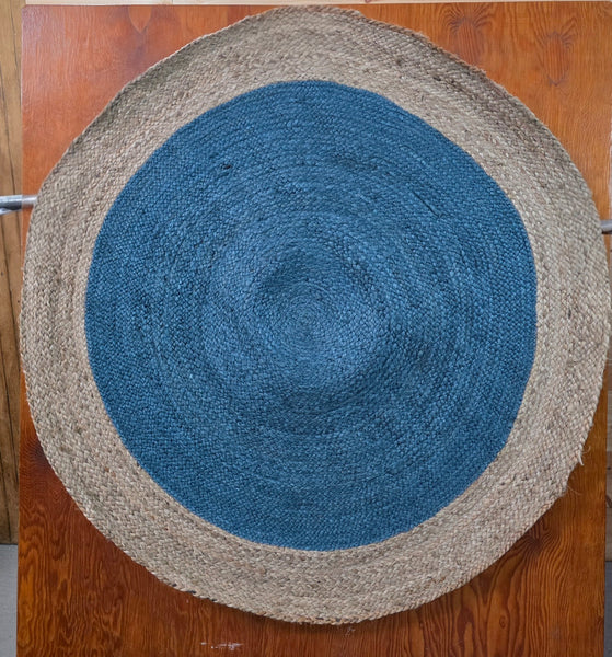 Round Hand Woven Teal Blue Jute Rug 4ft x 4ft