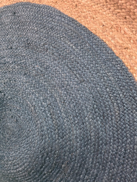 Round Hand Woven Teal Blue Jute Rug 4ft x 4ft