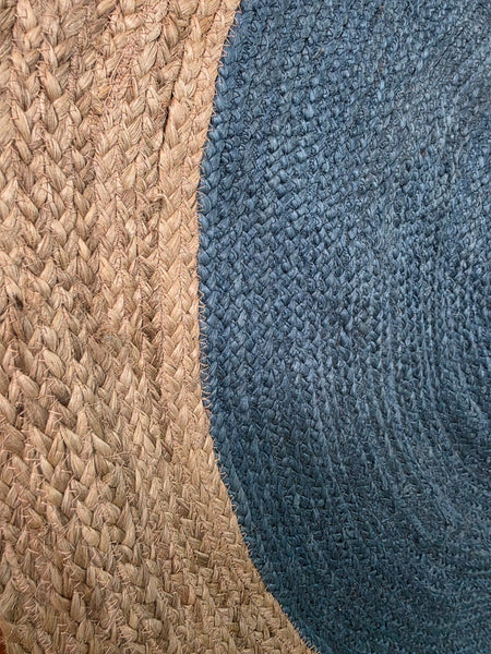 Round Hand Woven Teal Blue Jute Rug 4ft x 4ft