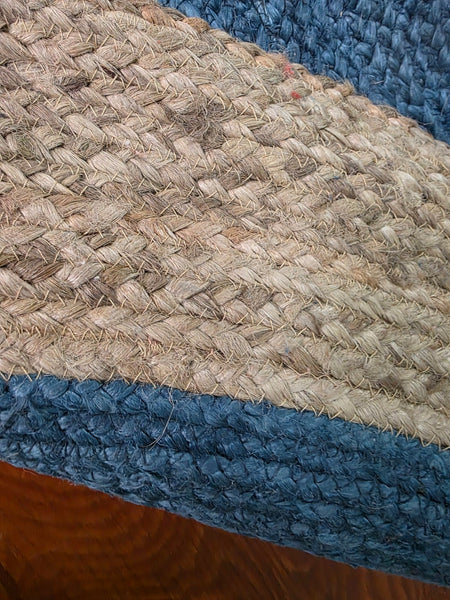 Round Hand Woven Teal Blue Jute Rug 4ft x 4ft