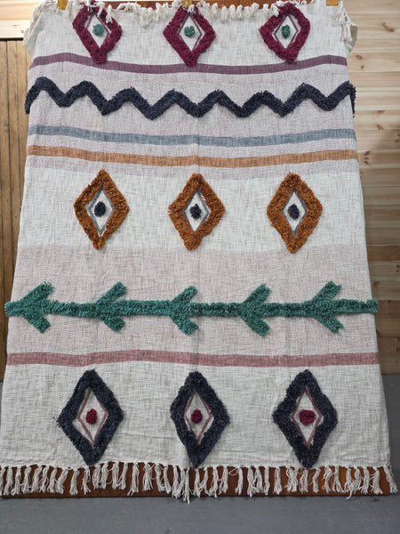 Large 100% Cotton Hand Woven Boho Bohemian Tufted Throw