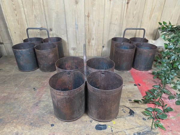 Vintage Rustic Quadruple Riveted Iron Metal Pot Utensil Planter Pen Desk Storage
