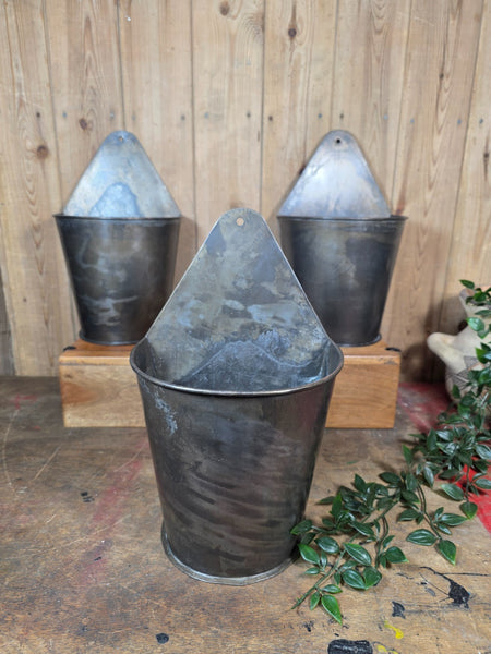 Vintage Reclaimed Rustic Galvanised Metal Half Bucket Wall Herb Planter Tub