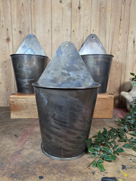 Vintage Reclaimed Rustic Galvanised Metal Half Bucket Wall Herb Planter Tub