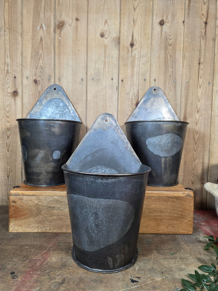 Vintage Reclaimed Rustic Galvanised Metal Half Bucket Wall Herb Planter Tub