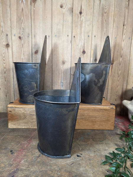Vintage Reclaimed Rustic Galvanised Metal Half Bucket Wall Herb Planter Tub