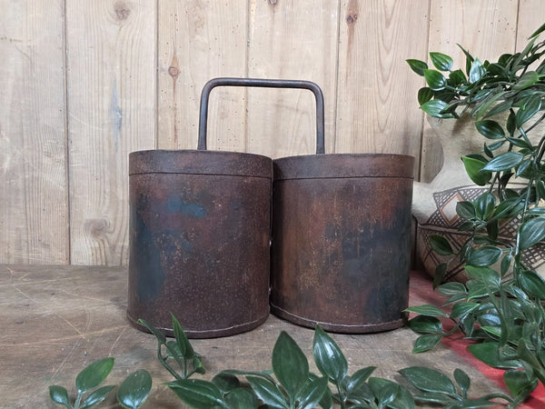 Vintage Rustic Quadruple Riveted Iron Metal Pot Utensil Planter Pen Desk Storage