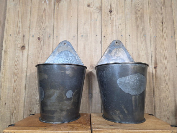 Vintage Reclaimed Rustic Galvanised Metal Half Bucket Wall Herb Planter Tub