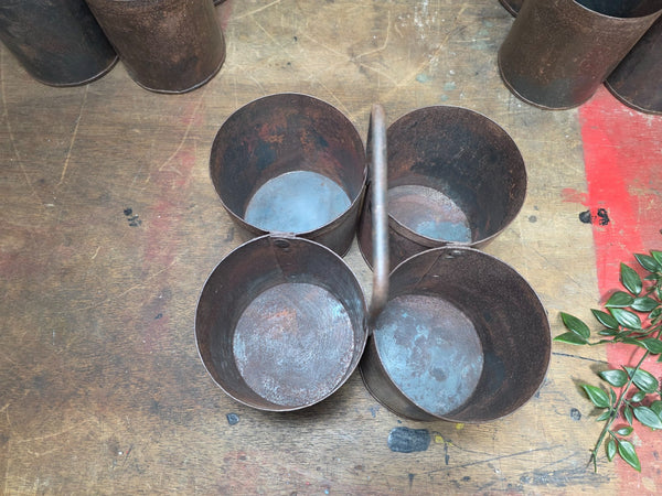 Vintage Rustic Quadruple Riveted Iron Metal Pot Utensil Planter Pen Desk Storage