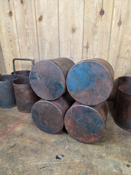 Vintage Rustic Quadruple Riveted Iron Metal Pot Utensil Planter Pen Desk Storage