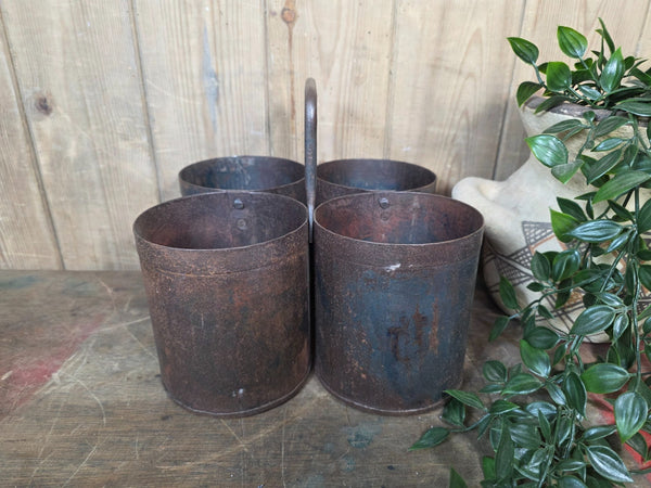 Vintage Rustic Quadruple Riveted Iron Metal Pot Utensil Planter Pen Desk Storage