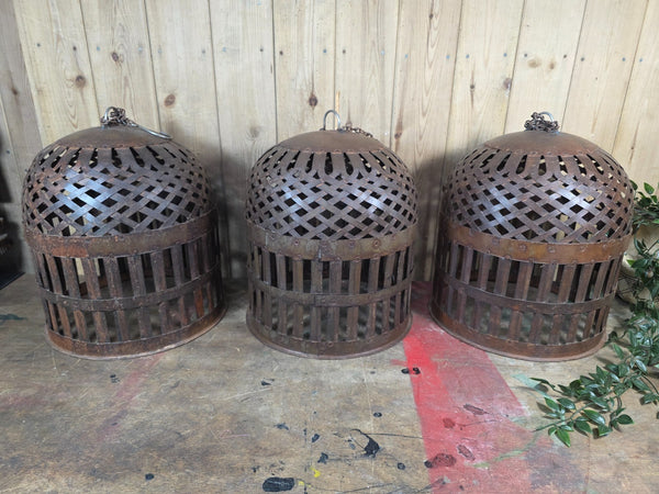 Rustic Reclaimed Industrial Riveted Metal Lattice Bird Cage Pendant Light Shade