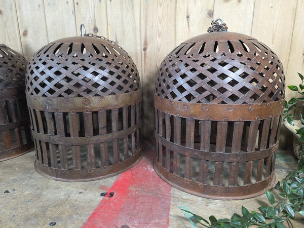 Rustic Reclaimed Industrial Riveted Metal Lattice Bird Cage Pendant Light Shade