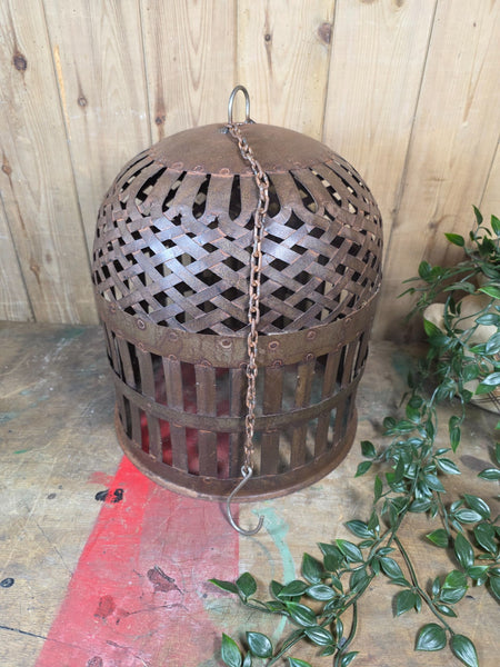 Rustic Reclaimed Industrial Riveted Metal Lattice Bird Cage Pendant Light Shade