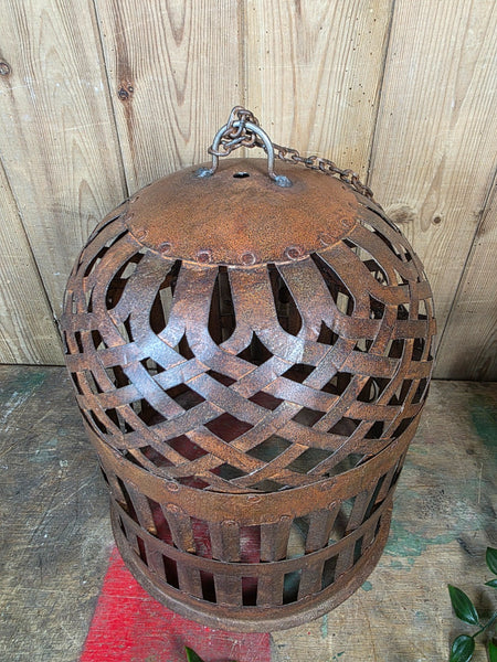 Rustic Reclaimed Industrial Hand Made Riveted Metal Lattice Pendant Light Shade