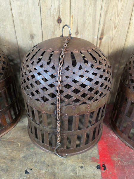 Rustic Reclaimed Industrial Riveted Metal Lattice Bird Cage Pendant Light Shade