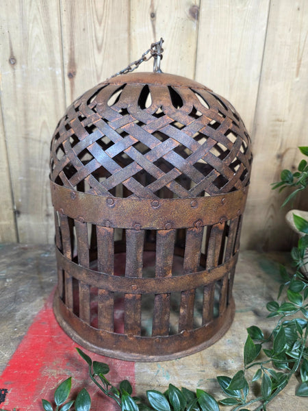 Rustic Reclaimed Industrial Hand Made Riveted Metal Lattice Pendant Light Shade