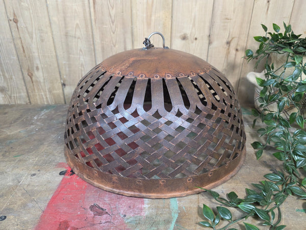 Rustic Reclaimed Industrial Riveted Metal Lattice Bird Cage Pendant Light Shade