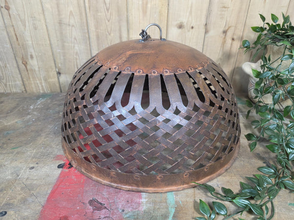 Rustic Reclaimed Industrial Riveted Metal Lattice Bird Cage Pendant Light Shade