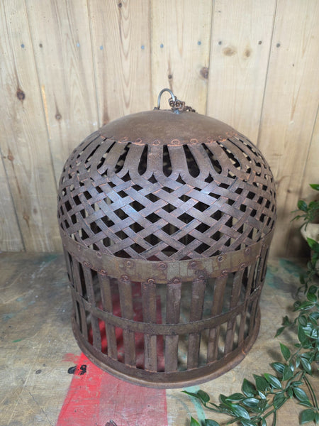 Rustic Reclaimed Industrial Riveted Metal Lattice Bird Cage Pendant Light Shade