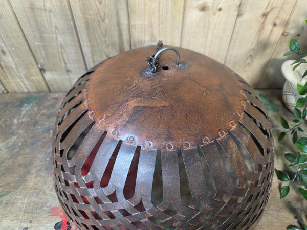 Rustic Reclaimed Industrial Riveted Metal Lattice Bird Cage Pendant Light Shade