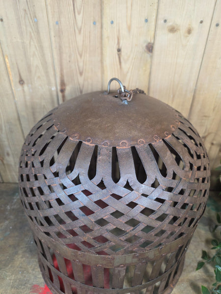 Rustic Reclaimed Industrial Riveted Metal Lattice Bird Cage Pendant Light Shade