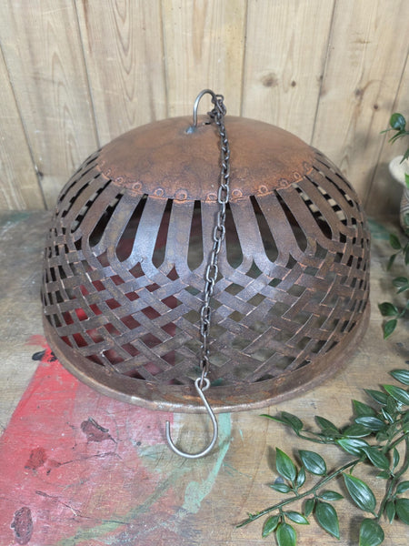 Rustic Reclaimed Industrial Riveted Metal Lattice Bird Cage Pendant Light Shade