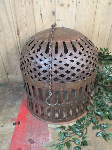 Rustic Reclaimed Industrial Riveted Metal Lattice Bird Cage Pendant Light Shade