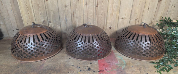 Rustic Reclaimed Industrial Riveted Metal Lattice Bird Cage Pendant Light Shade