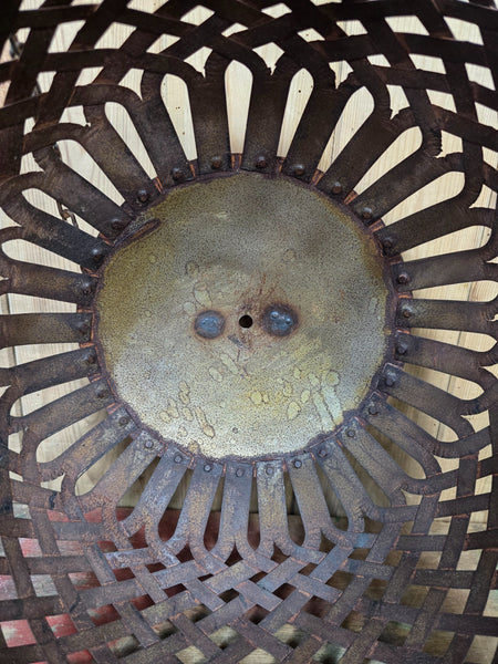 Rustic Reclaimed Industrial Riveted Metal Lattice Bird Cage Pendant Light Shade