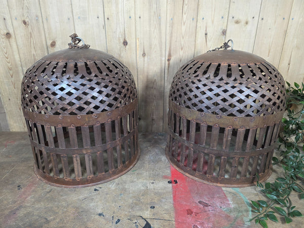 Rustic Reclaimed Industrial Riveted Metal Lattice Bird Cage Pendant Light Shade