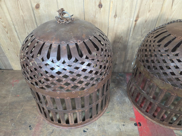 Rustic Reclaimed Industrial Riveted Metal Lattice Bird Cage Pendant Light Shade