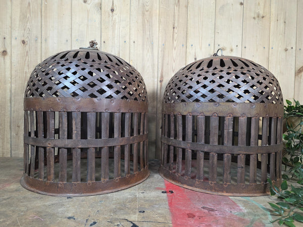 Rustic Reclaimed Industrial Riveted Metal Lattice Bird Cage Pendant Light Shade
