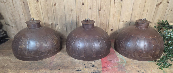 Large Rustic Industrial Reclaimed Metal Riveted Ceiling Pendant Light Shade