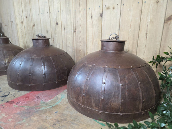 Large Rustic Industrial Reclaimed Metal Riveted Ceiling Pendant Light Shade