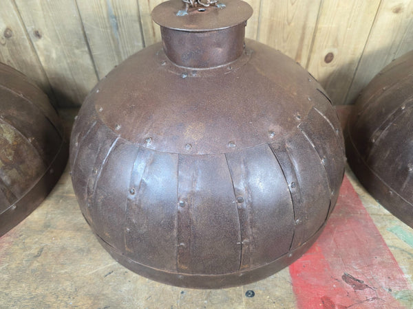 Large Rustic Industrial Reclaimed Metal Riveted Ceiling Pendant Light Shade