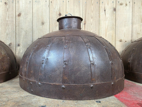 Large Rustic Industrial Reclaimed Metal Riveted Ceiling Pendant Light Shade
